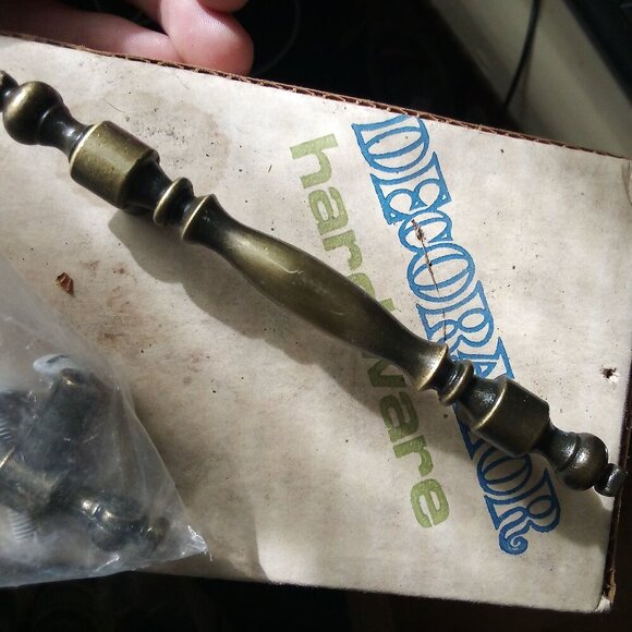 Vintage 70s MCM National Lock Decorator Hardware Antique Brass Drawer Pulls (26) - Picture 1 of 6